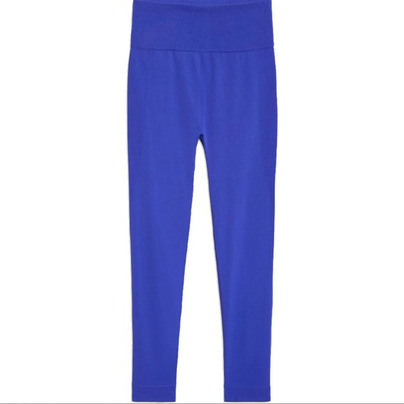 NWT Sapphire Blue Thick High Waist WeWoreWhat Ribbed Leggings w/ Pink Top Stitch - Picture 3 of 11